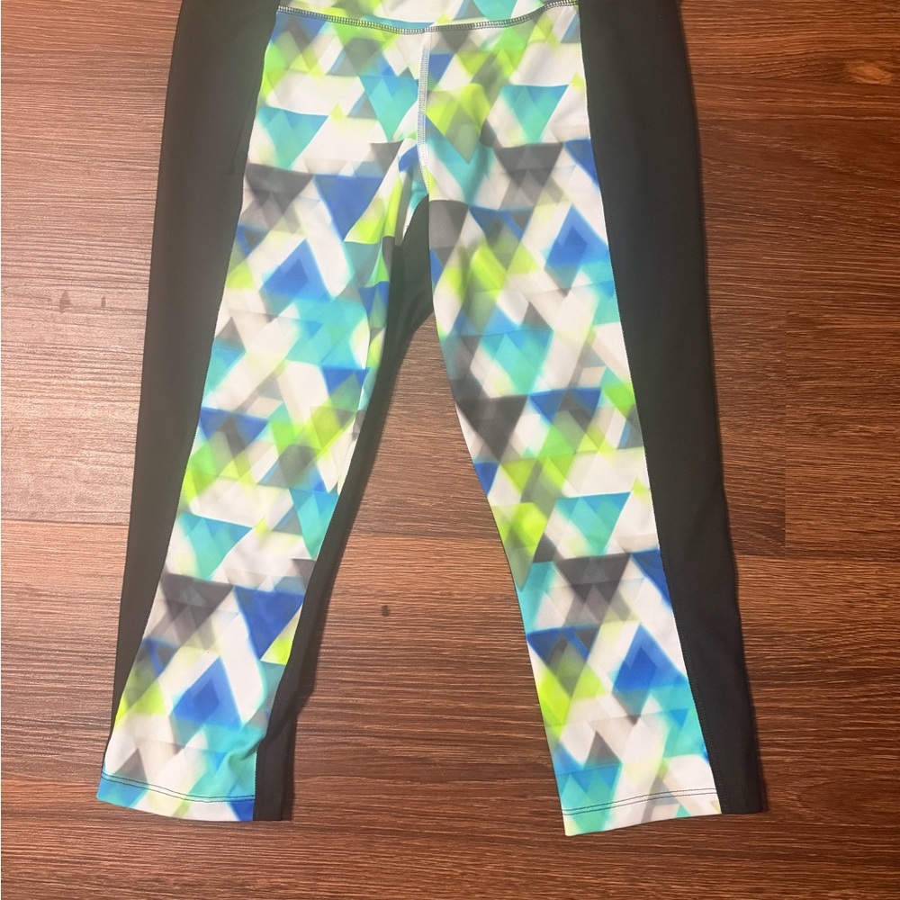 Xersion Girls' Geometric Active Leggings - Blue, Green, Black